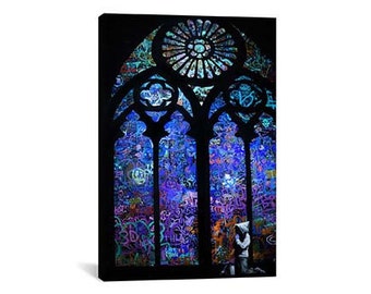 Stained Glass Window II By Banksy Canvas Print | Gallery Framed | 30% off SALE at Checkout Use Coupon Code: JANUARY30B