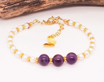 Pearl Bracelet ~ Freshwater Pearls & Gemstone Bracelet ~ Birthstone Jewelry Trending Now ~ Handmade Jewelry Gifts for Her ~ Beaded Bracelet