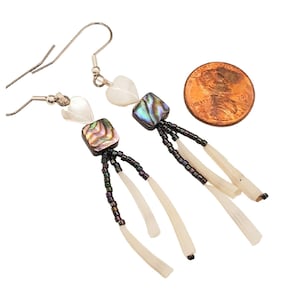 Boucles d'oreilles sirène fabriquées à la main : coquillage paua, ormeau, nacre et Dentalium - pendentifs ou clip