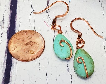 Copper & Turquoise Boho Dangle Earrings ~ Summer Jewelry ~ 7 Year Anniversary Gift for Her ~ Unique Earrings for Best Friend, Sister