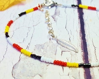 Native American Ankle Bracelet ~ 4 Tribes of Man ~ Cree Medicine Wheel ~ Beaded Friendship Bracelet ~ Custom Tribal Surfer Anklet