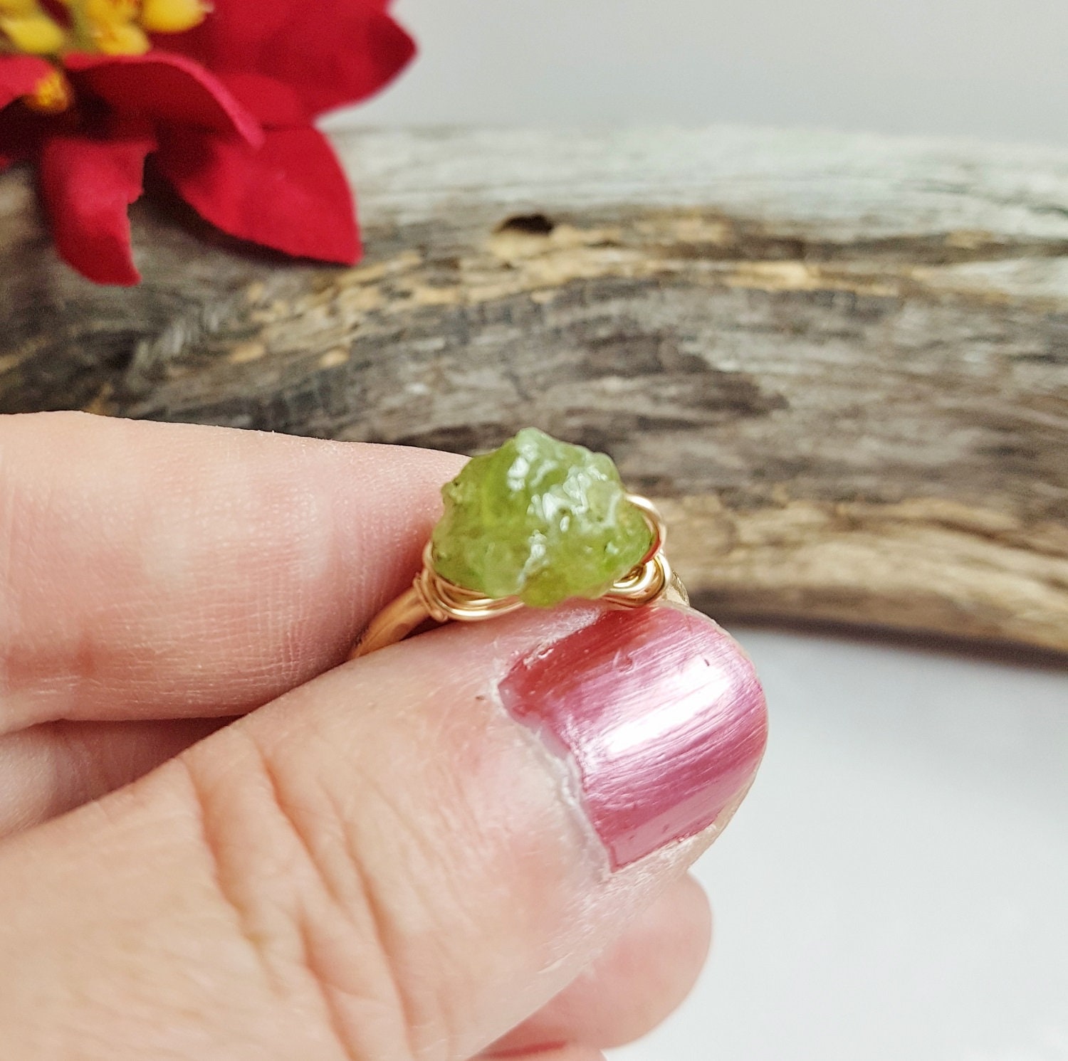 Raw Peridot Ring August Leo Birthstone Ring Adjustable Etsy