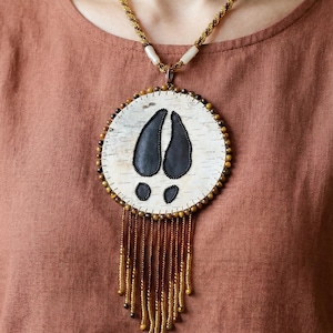 Authentic Indigenous Beaded Birch Bark Medallion ~ Unisex Handcrafted Statement Piece for Powwow, Festival, Everyday