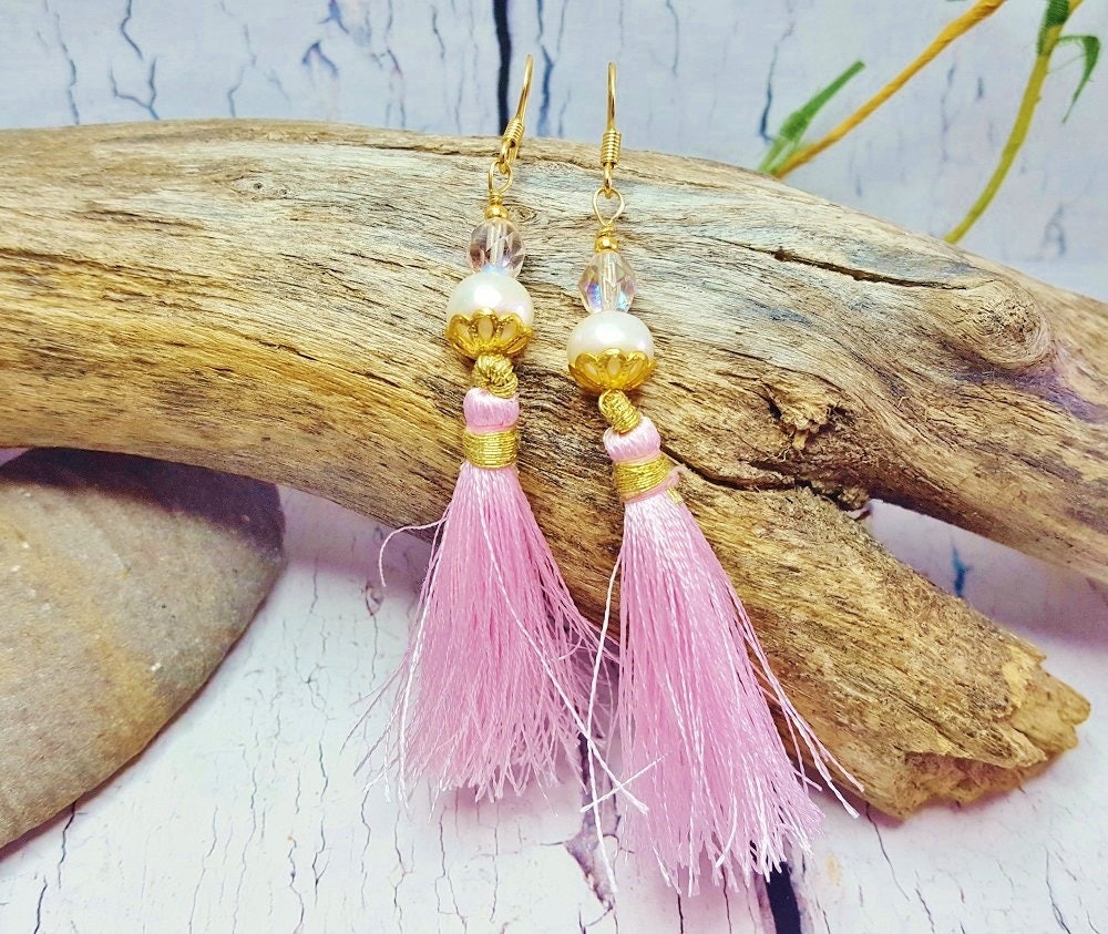 Blush Pink Silk Tassel Earrings Christmas Gift For Her Best Etsy
