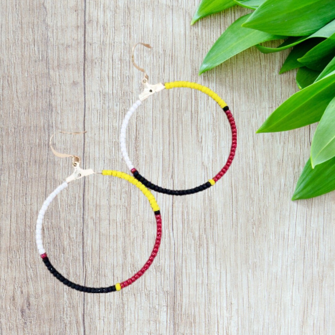 Medicine Wheel Hoop Earrings Native American Made Seed Bead Earrings