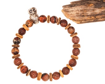 Brown Owl Bracelet ~ Picture Jasper Stone Protection Bracelet ~ Jasper Beaded Bracelets ~ Natural Stone Beads Stretch Bracelet