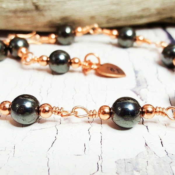 Hematite Bracelet ~ Copper Jewelry Chakra Bracelet with Healing Stones ~ Minimalist Jewelry for Anxiety Relief ~ Canadian Shops for Handmade