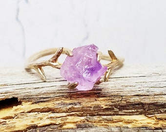 Raw Amethyst 14k Rose Gold Plated Engagement Ring ~ Twig Ring, Promise Ring, Branch Ring ~ February Birthday