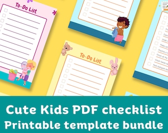 Lista de tareas imprimible para niños, linda lista de verificación ilustrada (PDF digital A4) Descarga instantánea