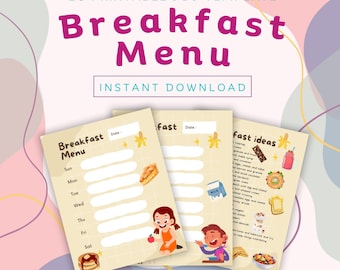 Planificador semanal de desayunos para niños, 20 plantillas adorables (PDF digital)