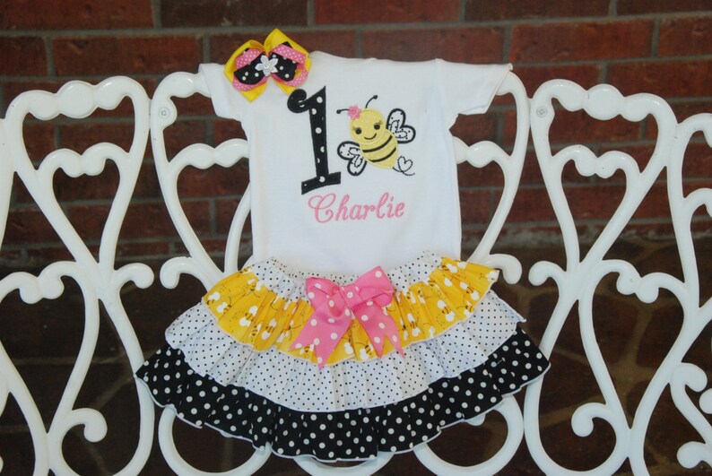 Baby Girl Bumble Bee Birthday Outfit Bee First Birthday Etsy