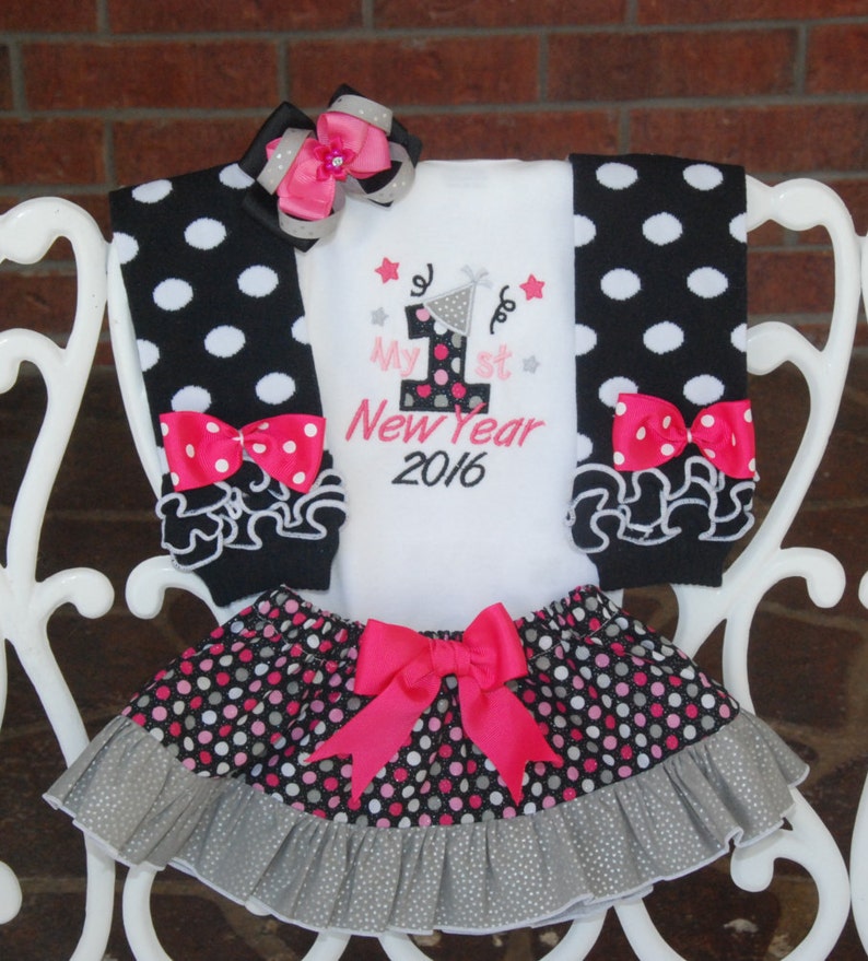 Baby Girl New Years Outfit My 1st New Years outfit for baby girls Baby Girl First New Year OutfitPink black and silver new years 4 pc