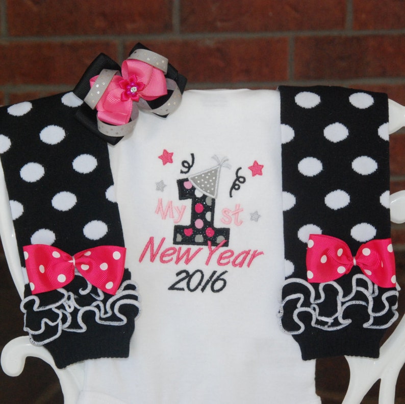 Baby Girl New Years Outfit My 1st New Years outfit for baby girls Baby Girl First New Year OutfitPink black and silver new years 4 pc