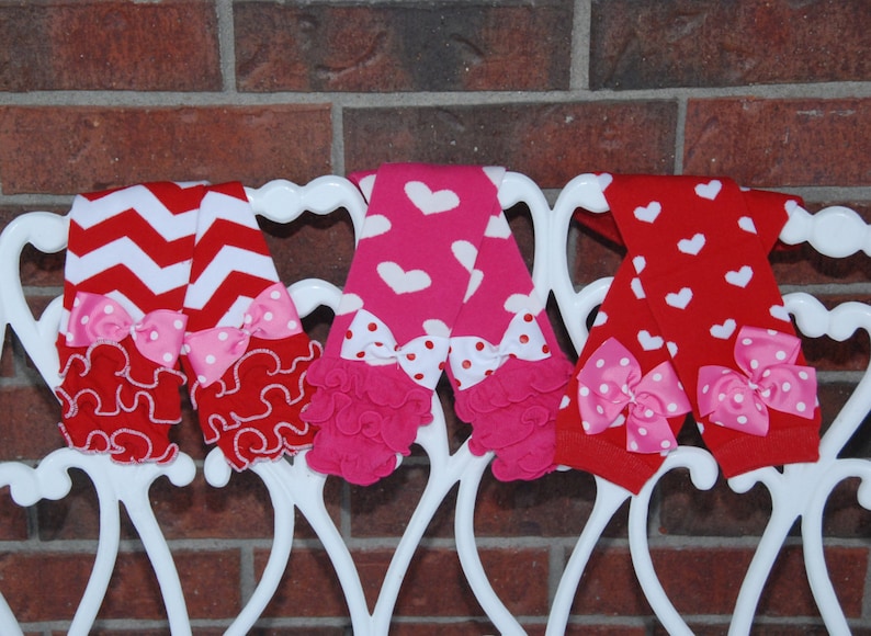 leg warmers and hair bow 4 pc Baby Girl Valentine/'s Day Outfit BabyToddler Valentine/'s LOVE outfit with floral and polka dot ruffle skirt