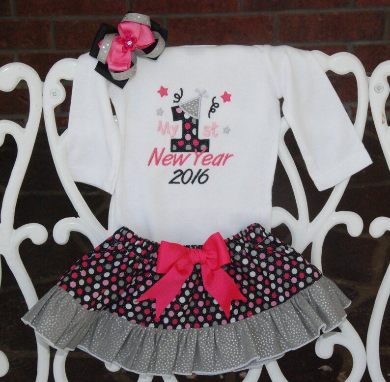 Baby Girl New Years Outfit My 1st New Years outfit for baby girls Baby Girl First New Year OutfitPink black and silver new years 4 pc