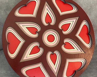 Laser-Cut Heart Mandala Wall Hanging: 3D Art Deco Decor