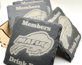 Buffalo Bills Mafia Slate Coaster Set with Wooden Caddy