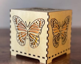 Monarch Butterfly Night Light: Laser Cut Wood LED Lantern