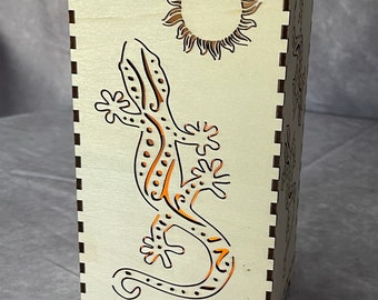 Talavera Lizard LED Candleholder: Southwestern Decor, Birch Wood Lantern