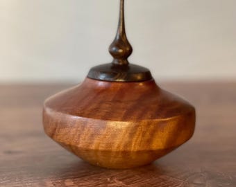 Elegant Cherry Wood Hollow Vessel with Wenge Finial - Display Piece
