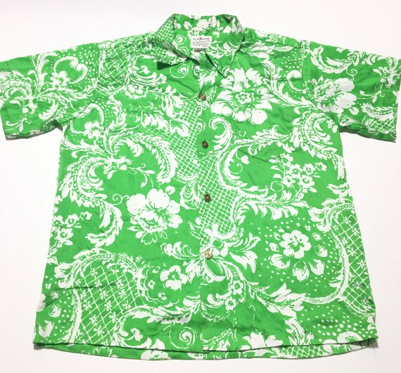 Vtg. 70s Lime Green Hawaiian Shirt