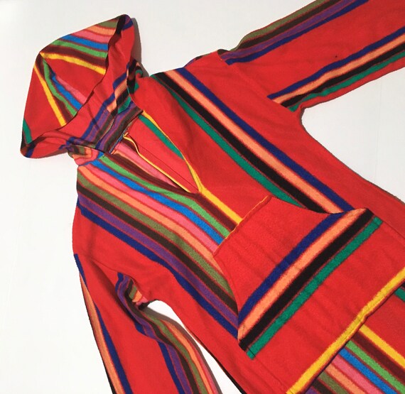 Vtg. 60s Rainbow Striped Hooded Robe Maxi Dress