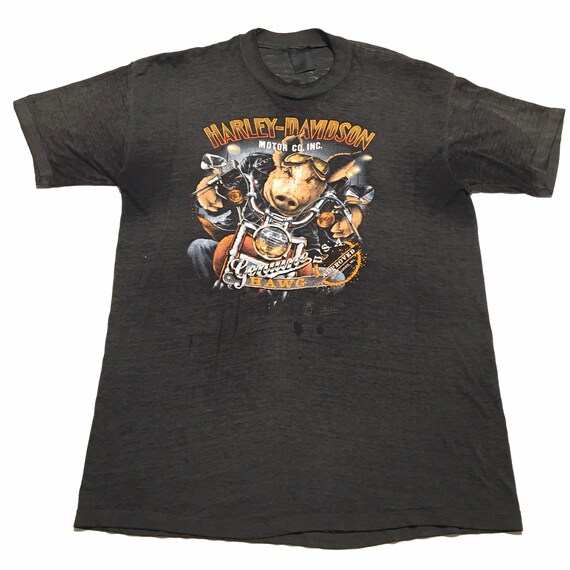 Vtg. 80s Harley-Davidson 3D Emblem Genuine Hog T-S
