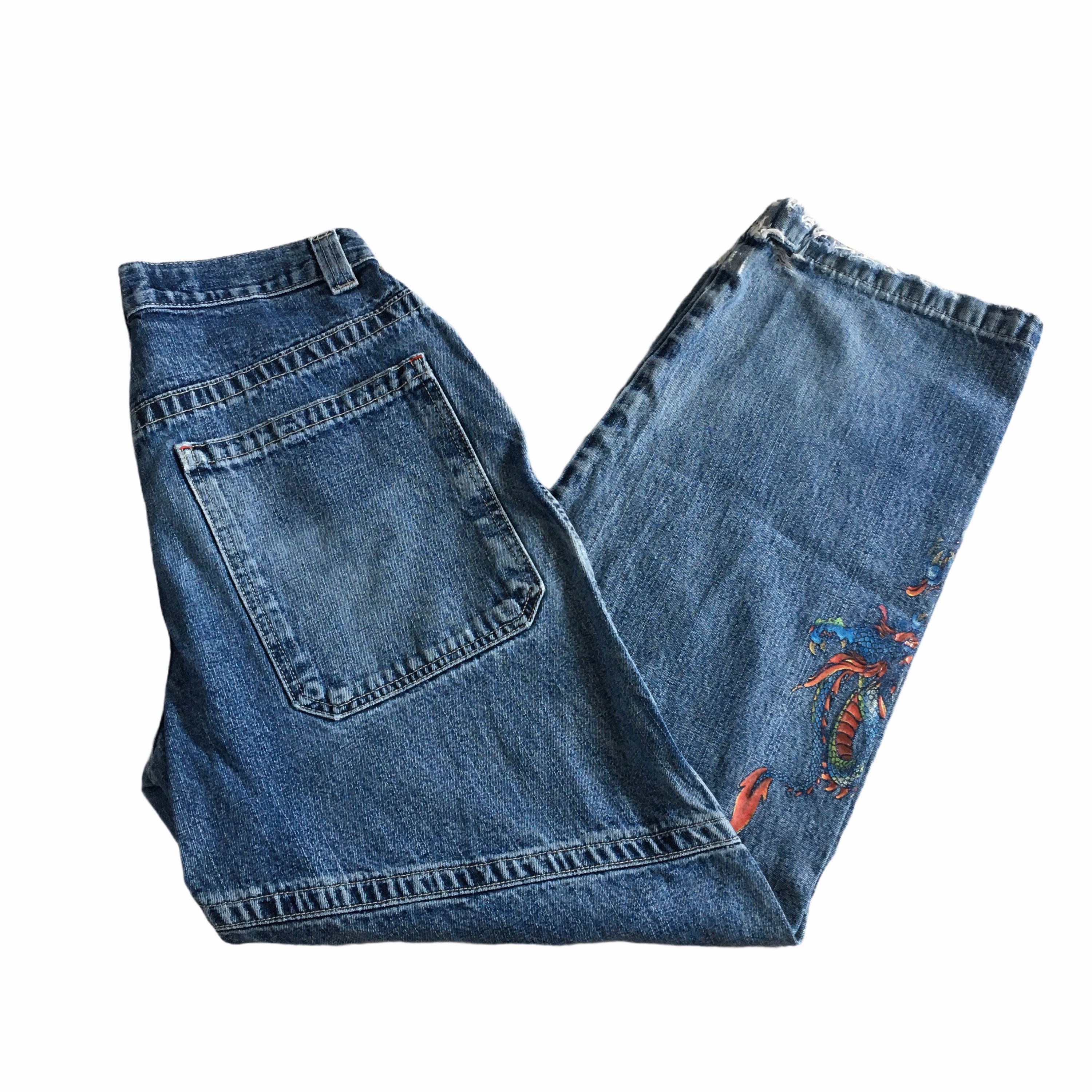 Vintage 90s JNCO Jeans Dragon Graphic Utility Wide Leg Pants Etsy