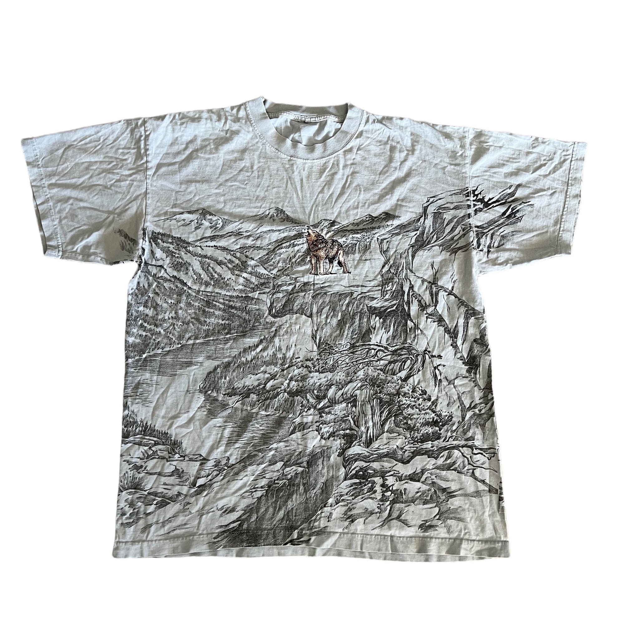 Discover Vintage 90s Wolf T-Shirt, Habitat, AOP