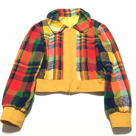 Vtg. 70s Rainbow Plaid Crop Jacket