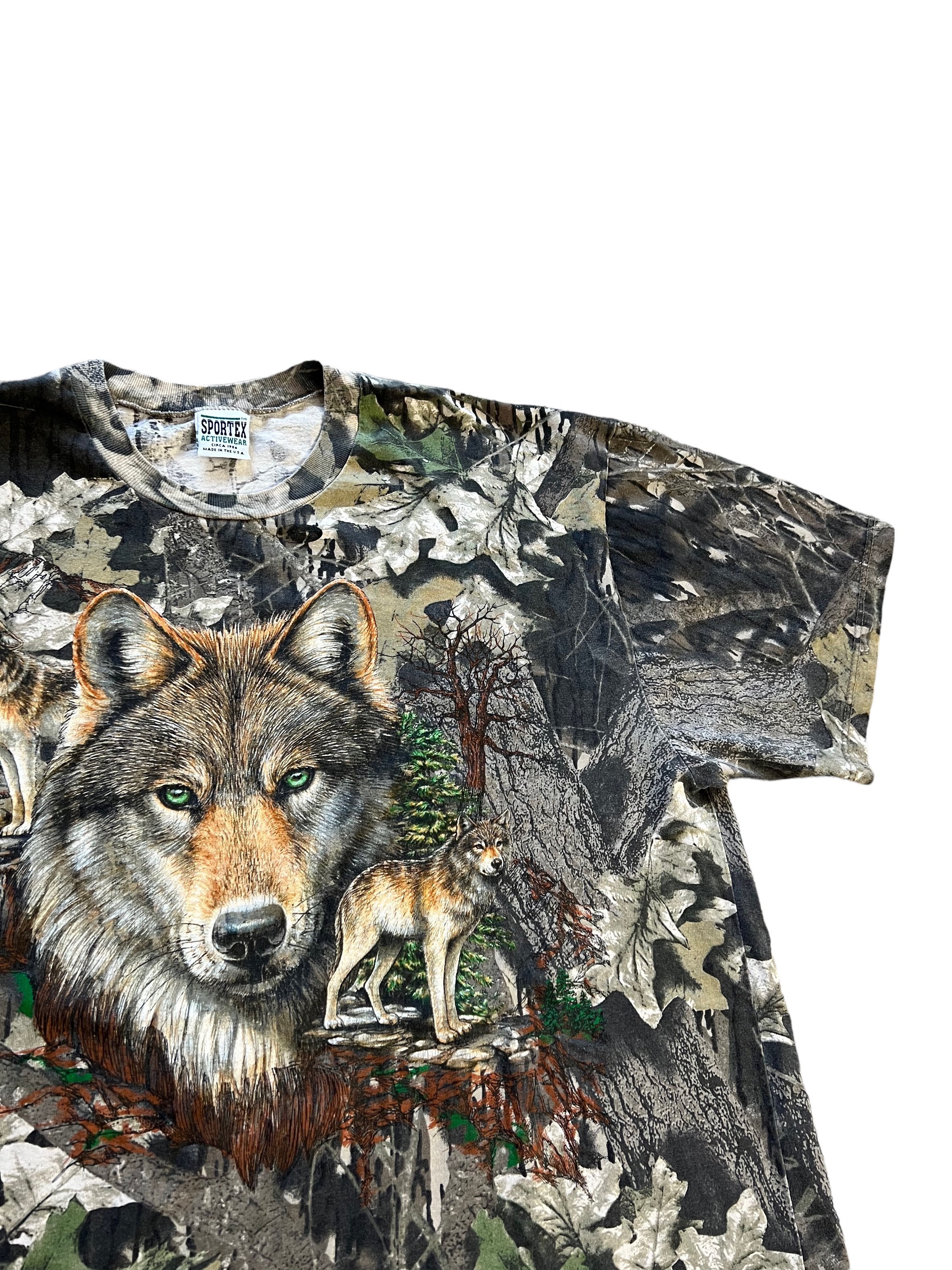 VTG 90s Camo Camouflage Wolf T Shirt Large Medium READ DESCRIPTION z26