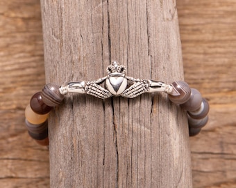 Claddagh Skeleton Hand Bracelet with Natural, rare gemstone bead