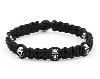 Sterling Silver Skull Paracord Bracelet – Handmade Men's Accessory
