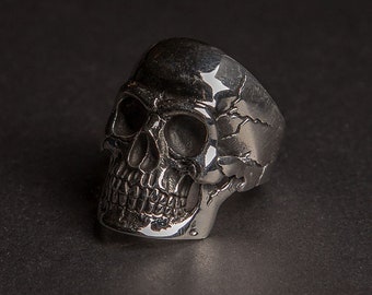 Mens Skull Ring Sterling Silver 925 Realistic Skull