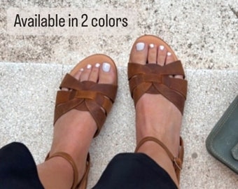Women’s Sale Sandals,Leather Sandals Women,Brown Sandals,Handmade 100% Cowhide Leather,Women’s Sandals,Greek Sandals,Leather Sandals