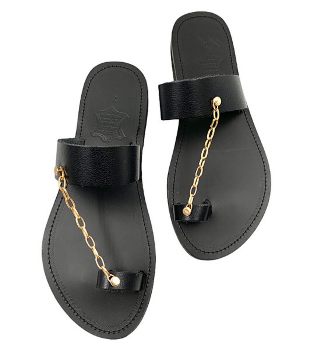 Gold Chain Leather Sandals WomenGreece Sandals HandmadeToe Etsy