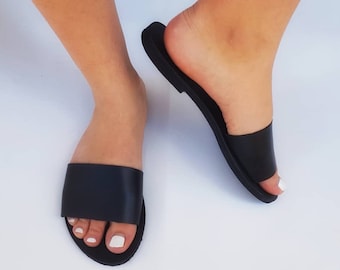 Leather Slide Sandals, Leather Sandals Women, Greek Sandals, Women’s Sandals, handmade, Delivered Duty Paid Shipping