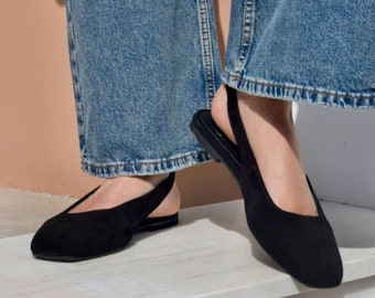 Pisos Slingback de cuero, mulas negras, mulas populares a la venta, sandalias de mujer, bombas de cuero, sandalias negras, sandalias de cuero mujeres, sandalia griega, ante