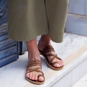 Sandalia, sandalias de cuero para mujer, sandalias griegas, sandalias de mujer, cuero genuino, totalmente hechas a mano en Grecia