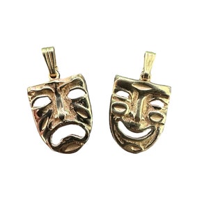 Vintage 14k Gold - Mid Century Modern - Theatre Mask / Drama Mask / Smile Now Cry Later Charm Pendants - 1970s - Fine Statement Jewelry