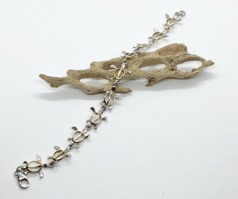 Vintage Sterling Silver and Gold Vermeil Turtle Bracelet