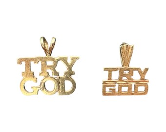 Vintage 14k Gold - 1980s - TRY GOD Charm Pendants - Fine Statement Jewelry