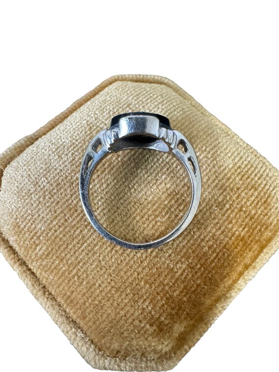 Genuine Onyx & Diamond Ring -vintage 10k White Gold - Retro
