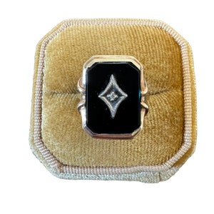 Onyx Diamond Ring-Antique 10k Gold - Art Deco Era - Genuine Onyx & Diamond Ring Sz. 6 1/2 - 1930s - Fine Statement Jewelry