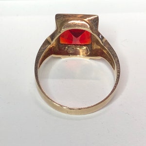Simulated Ruby Ring Retro Era 10k Yellow Gold Red Glass Ring Sz. 11 Fine Signet Statement Jewelry image 6