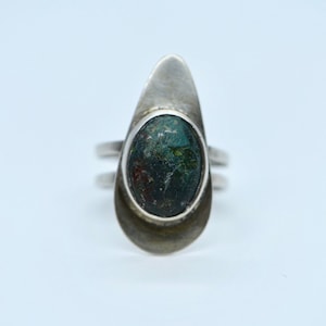 Vintage 925 Sterling Silver Taxco Mexico Eagle 1 Turquoise Ring Sz. Adjustable