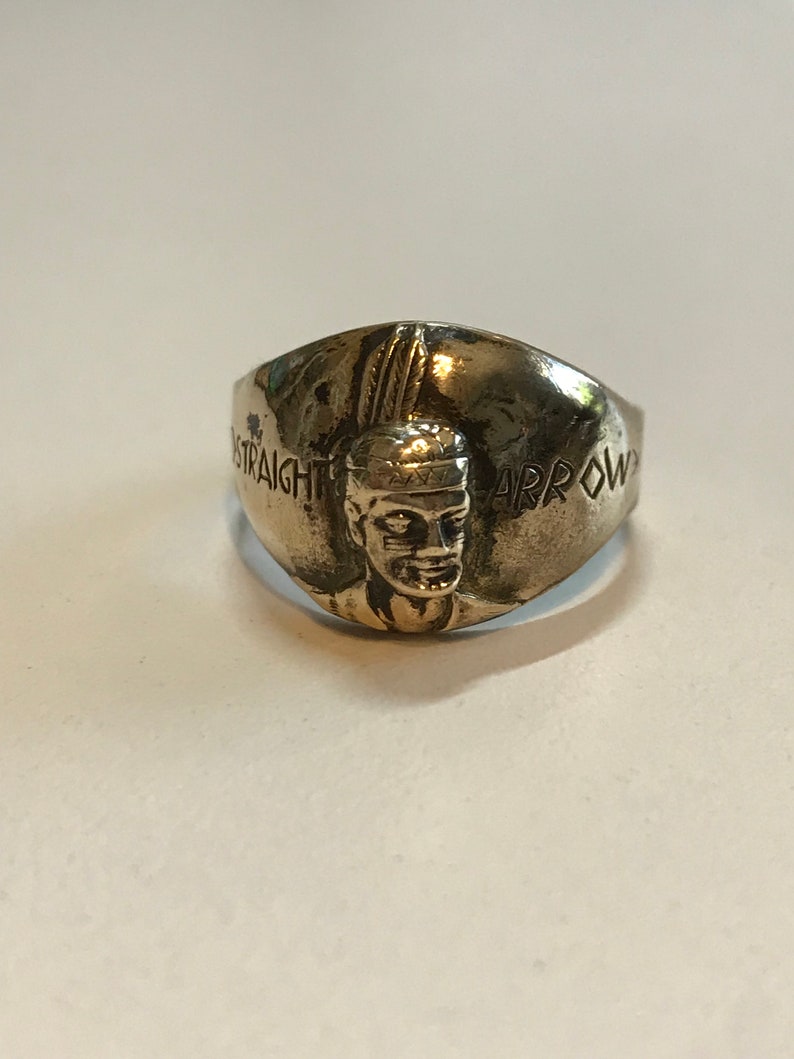 Adjustable Antique 1950/'s Straight Arrow Solid Indian Bronze Ring.