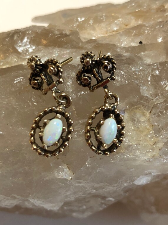 Genuine Opal Drop Earrings-Vintage 14K Gold Ornat… - image 3