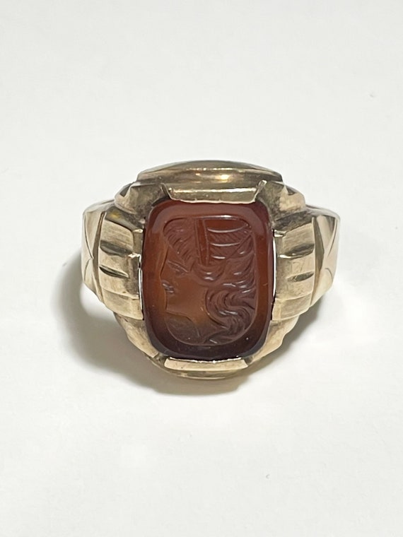 Genuine Carnelian Roman Intaglio Ring-Antique 10k 