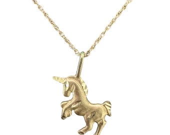 Vintage 14k Gold - 1980s - 18” 1 mm Rope Chain & Unicorn Charm Pendant - Fine Statement Jewelry
